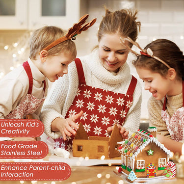 3D Gingerbread House Cookie Cutters, Stainless Steel Holiday Cookie Cutters Set, 8PCS Fondant Biscuit Christmas Cutters Shapes for Xmas Party Baking Gift, Includes House/Tree/Candy Cane/Chimney/Star